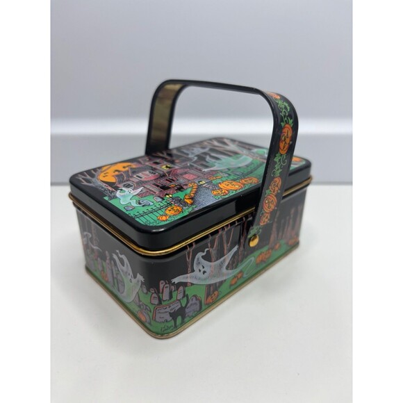 Vintage Keller Charles Halloween Tin Box Haunted House Ghosts Jack O Lanterns - Picture 1 of 12